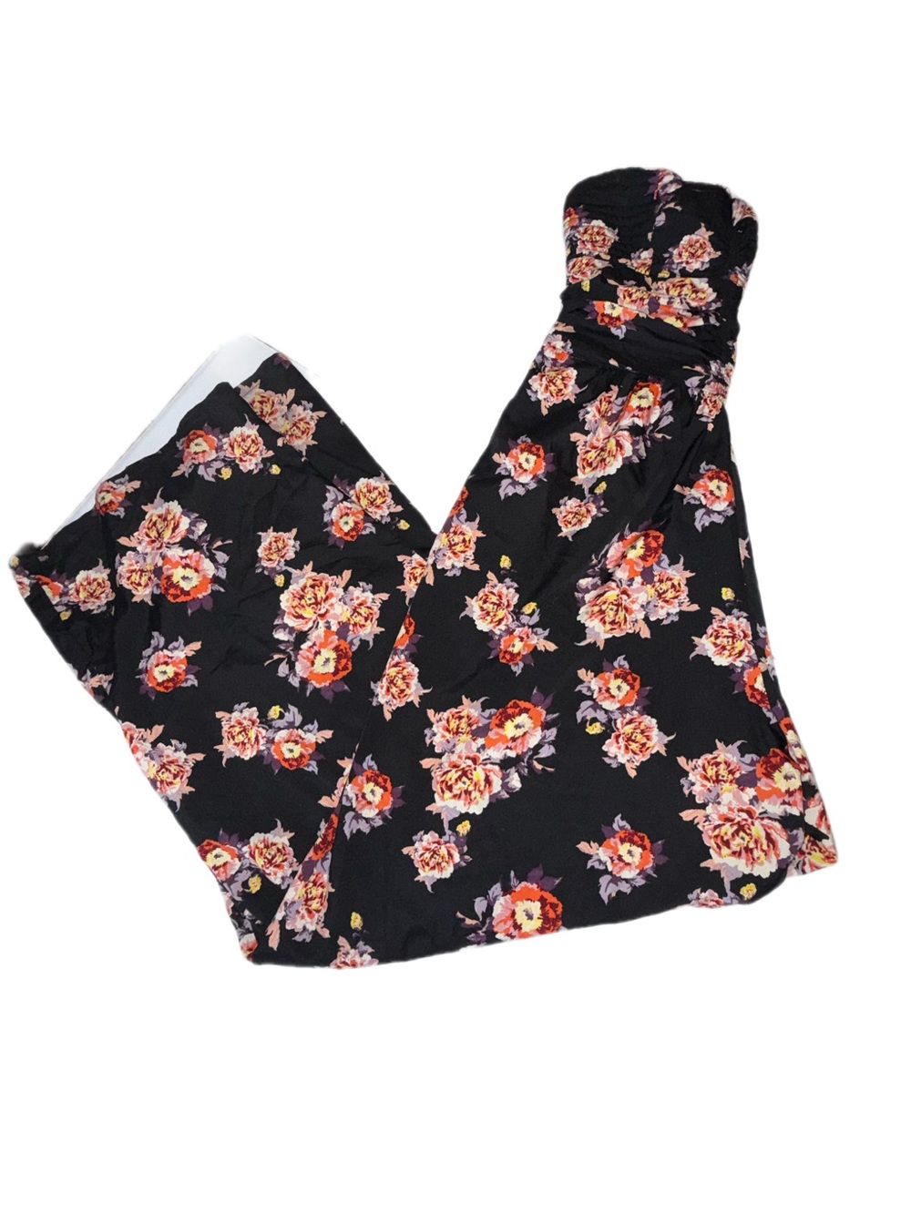 Band of Gypsies Black Coral Floral Strapless Wide Leg Jumpsuit Size M - Picture 4 of 10